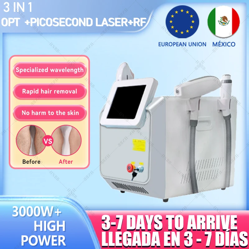 Интенсивный импульсный лазер три в одном для удаления волос и радиочастотный