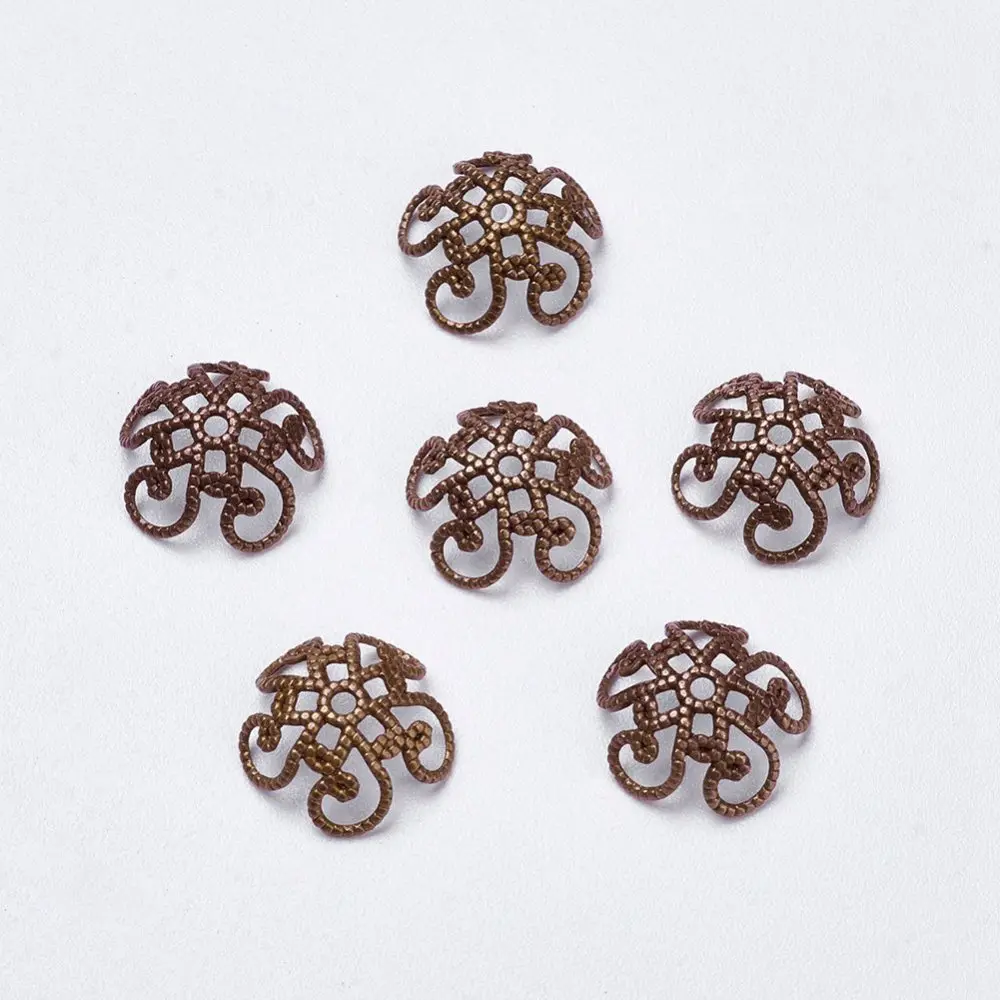 

50PC Brass Fancy Bead Caps Flower 5-Petal Red Copper 11x4mm Hole: 1mm