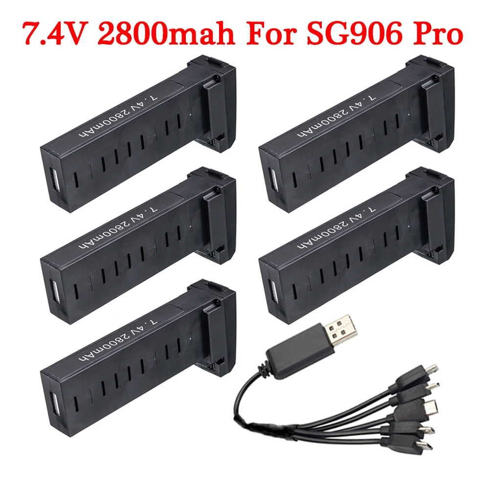 

Аккумулятор для дрона SG906 Pro, 7,4 В, 2800 мАч, литий-полимерный аккумулятор с зарядным кабелем 5-в-1, аккумулятор для квадрокоптера 7,4 В, для SG906 Pro2