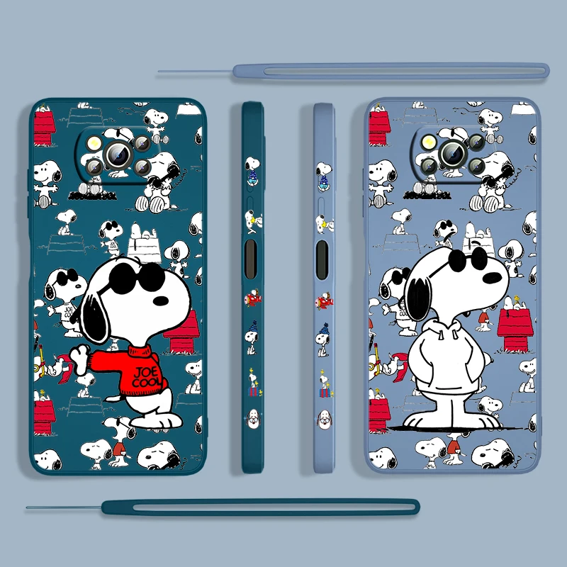 

Cartoon Snoopy Charlie Brown For Xiaomi POCO X3 NFC F3 GT M4 M3 M2 Pro C3 X2 Silicone Liquid Left Rope Phone Case