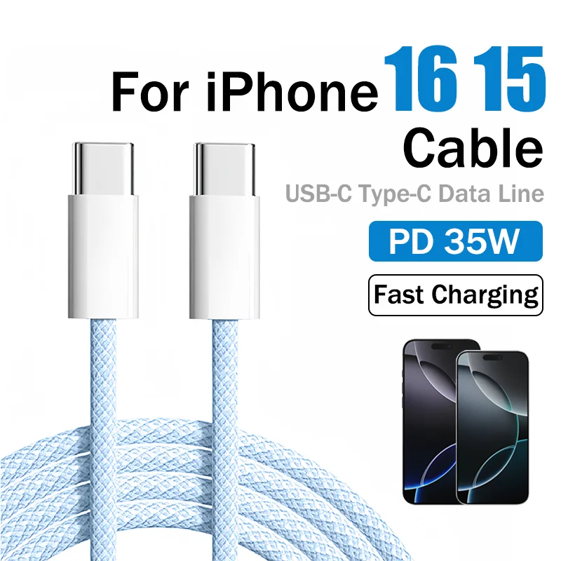 35W USB Type C To Cable For Apple iPhone 16 15 Pro Max Plus Mini Fast Charging Colorful Data Line 2M 1M Phone Accessory