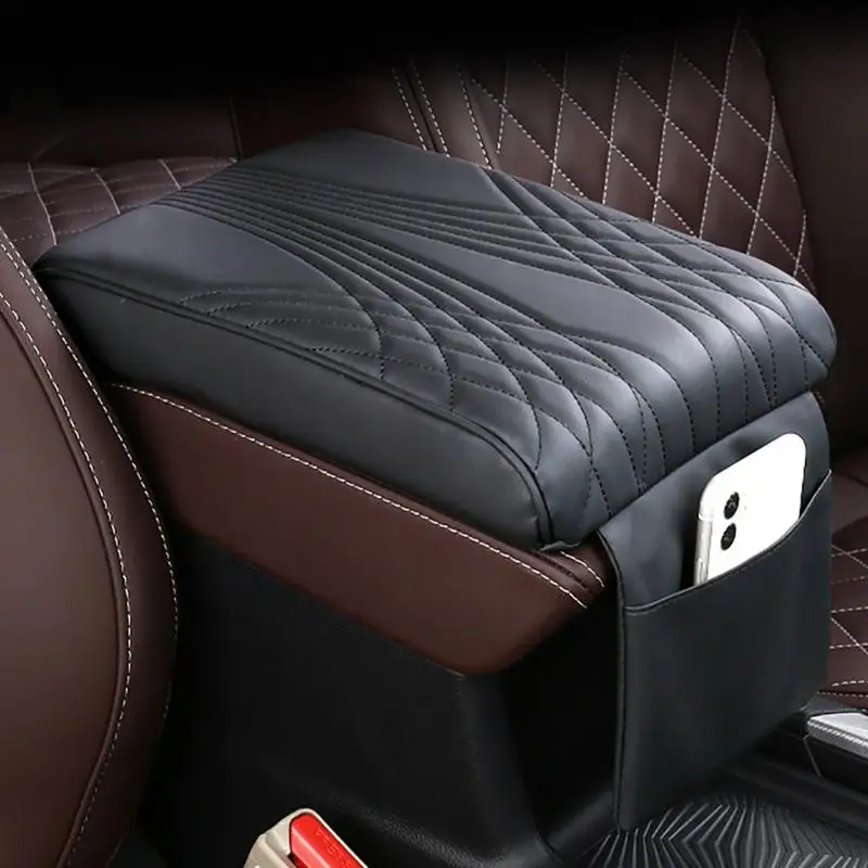 

Car Armrest Cover Mat Universal PU Leather Non-slip Storage Box Pad Car Styling