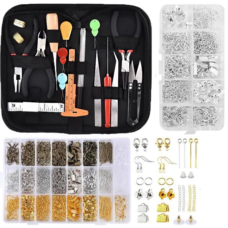 

Jewelry Making Supplies Kit Plier Earing Hooks Open Jump Rings Lobster Clasps Crimp Beads DIY Jewelry Tools Accessories Sets