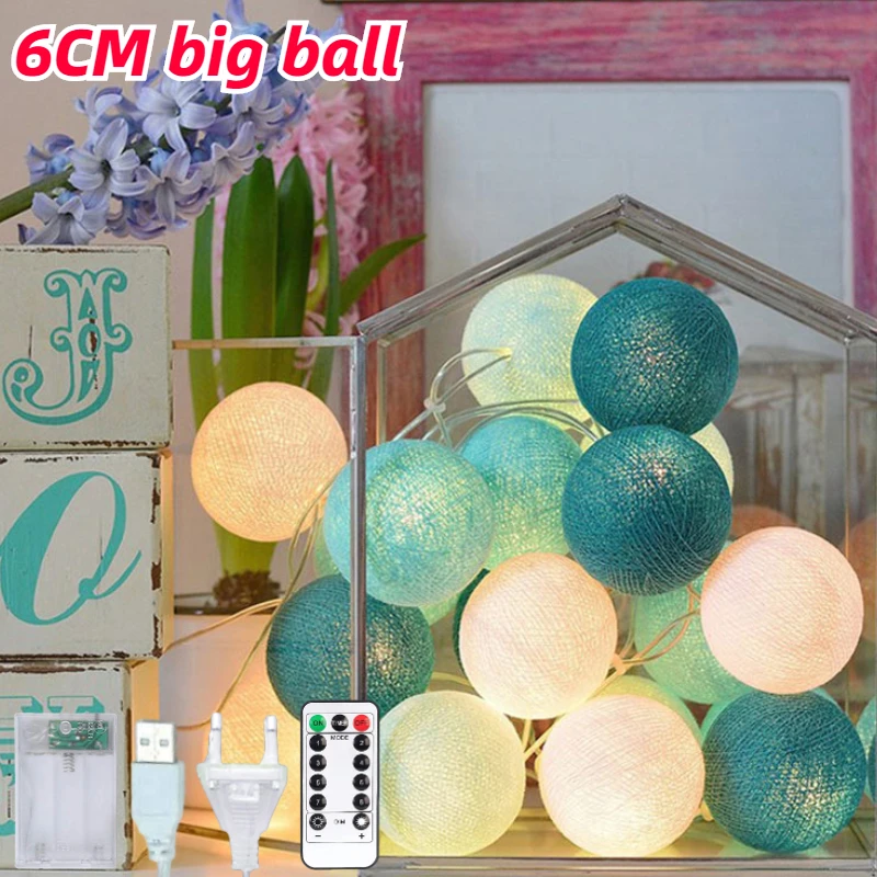 Bolas de algodón de 6CM, guirnalda de luces Led para dormitorio de niños, lámpara de Navidad, jardín, boda, fiesta, decoraciones para el hogar al aire libre
