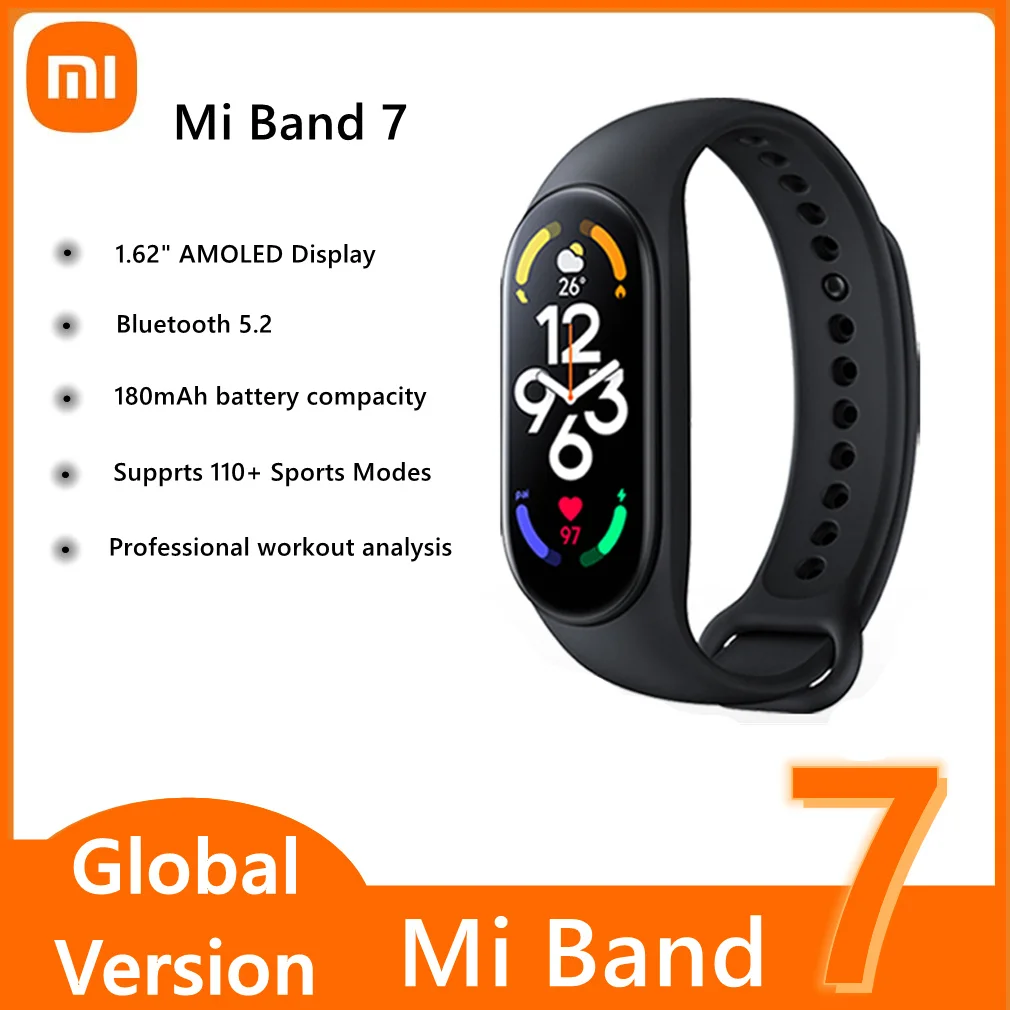 

Best Xiaomi Mi Band 7 Global Version, 1.62”AMOLED Screen Sport Wristband Smart Bracelet, BLE 5.2 Blood Oxygen Heart Rate Tracker