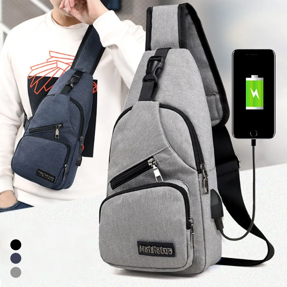Men Anti Theft Chest Bag Shoulder Bags Short Trip Messengers Bags Men's Leather Sling Pack USB Charging Crossbody Package School
