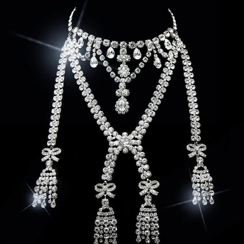CUIER изысканное ожерелье со стразами и бахромой с бантом для женщин огромный