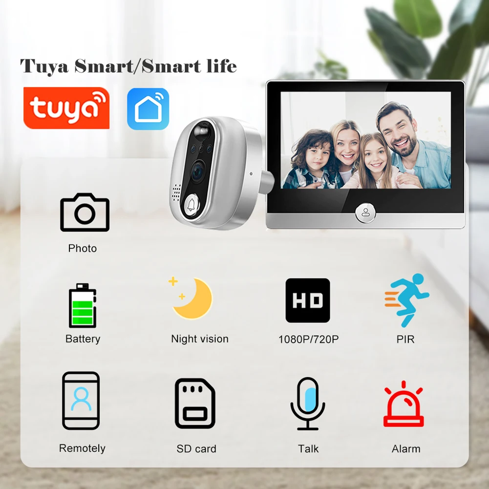 

W1 Tuya Peephole Camera 1080P 2.4G WiFi Wireless Doorbell 4.3-inch IPS PIR Motion Detection 5000mAh Remote Intercom Smart Home