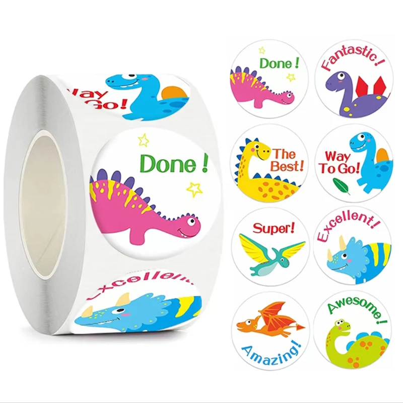 

500pcs Round Cartoon Dinosaurs Stickers 1inch for Kids Reward Sticker for Teacher Classroom Encourage Stationery Stickers Labels