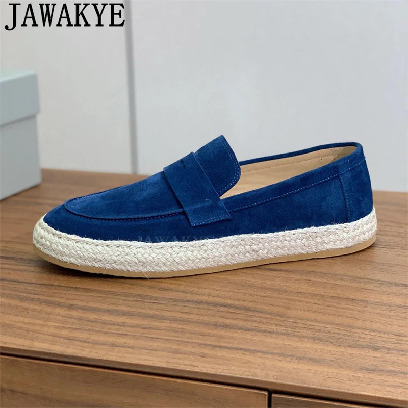 Мужские новые замшевые кожаные ботинки с круглым носком слипоны для вождения