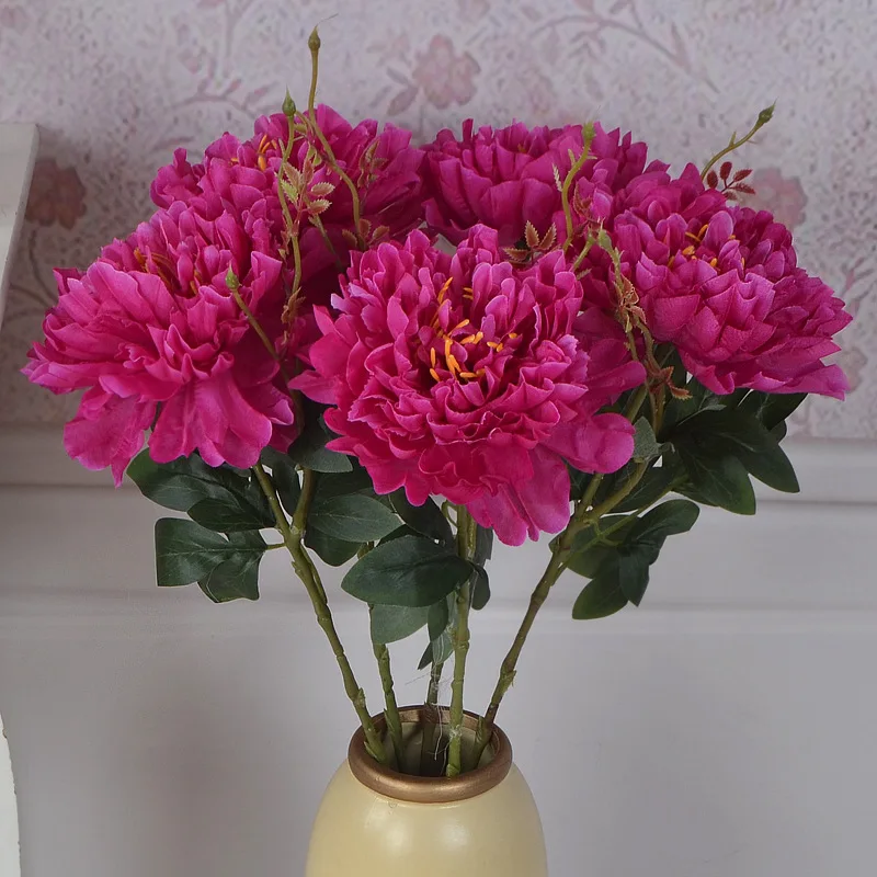 

High Quality Simulation Single Large Peony Silk Flower Bouquet Wedding Home Living Room Floor Decoration Fake Artificial Flower