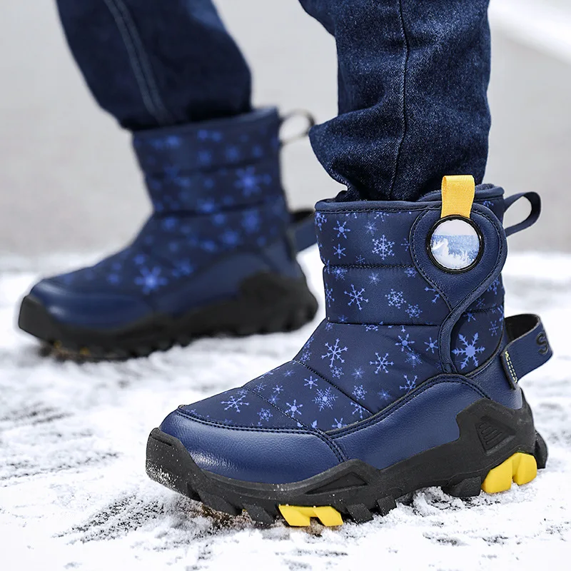 

Size 29-39 Children Snow Boots Winter Plus Velvet Warm Cotton Lining Shoes Outdoor PU Anti Slip Kids Winter Boots Shoes