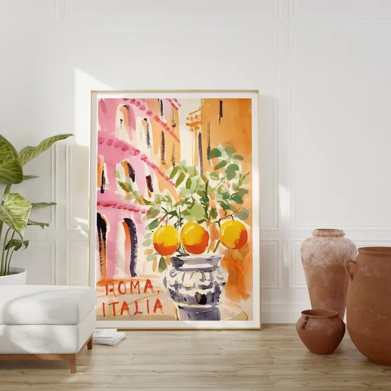 

La Dolce Vita Лимонные постеры и принты Ретро Сприц Холст Картина Санторини Италия Путешествие Настенное искусство для комнаты Декор дома Подарок