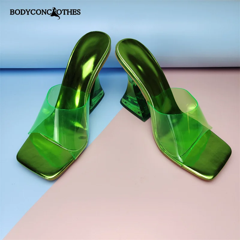 Сандалии женские прозрачные на квадратном каблуке ПВХ платформа Роскошные