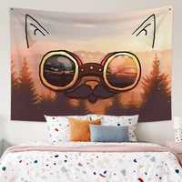 forest sunset scenery cat pattern tapestry wall hanging aesthetics bohemian hippie planet bedroom kawaii room decor