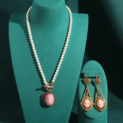 Свадебный набор украшений STALAIT, розовый камея, античная медь