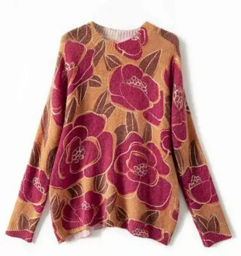 7 noite senhoraselea mohair mistura manga longa o decote metalizado impresso camisola pulôver jumper