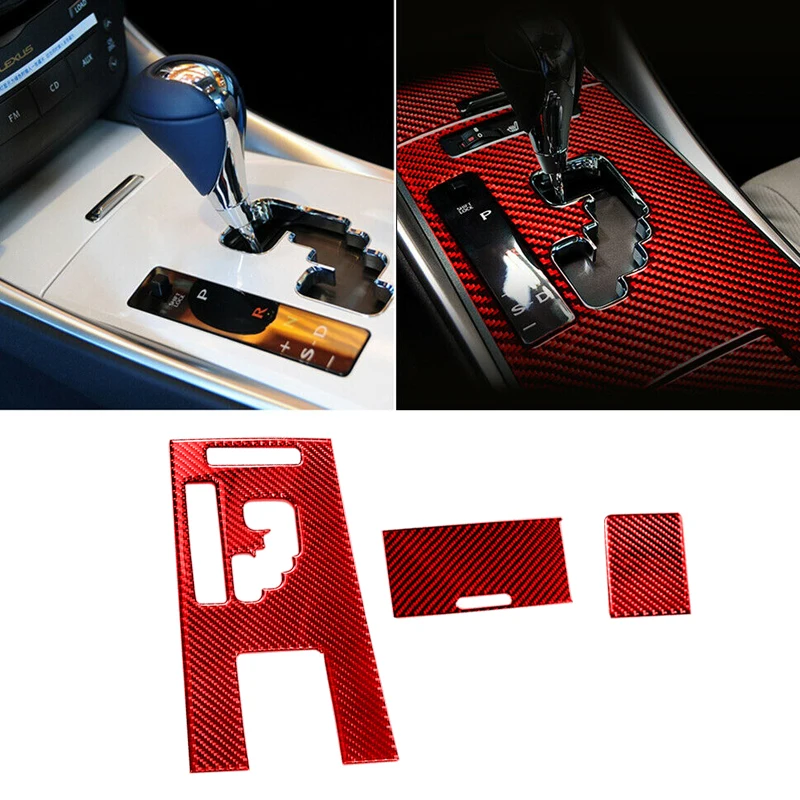 

3pcs/Set Car Interior Red Carbon Fiber Gear Shift Panel Cover Trim Fit for Lexus IS250 IS350 2006-2009 2010 2011 2012 LHD