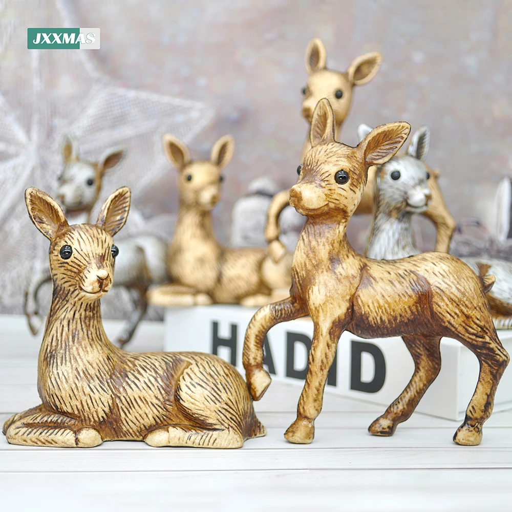 

2pcs/set Artificial Christmas Sika Deer Reindeer Fairy Tale Garden Animal Miniature Props Doll Model Shop Window Display Cabinet
