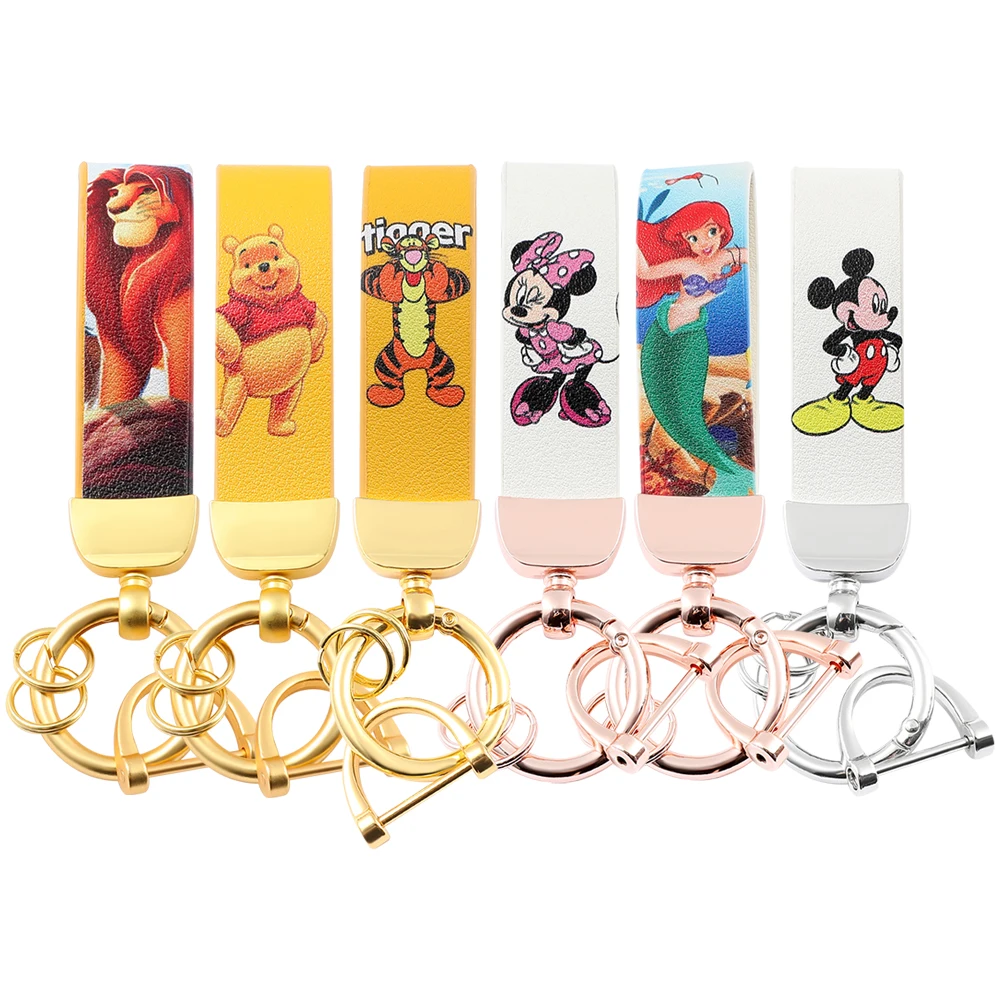 

Mickey and Minnie Mouse Keychains Wholesale Fashion Real Leather Rope Key Chains Disney Winnie the Pooh Car Key Holder Keyring