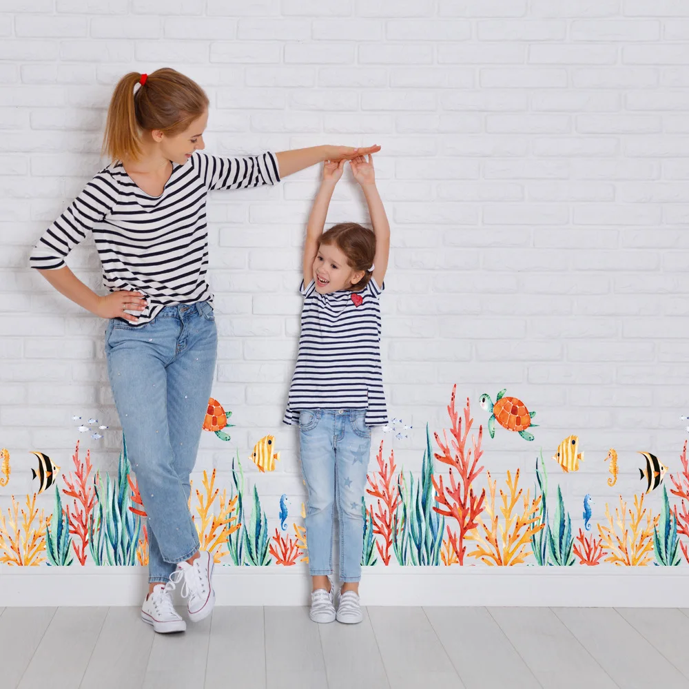 

2022 New Children's Room Decor Wall Stickers Anime Underwater World Baseboard Stickers Girl Home Bedroom Decoration Accessories