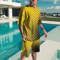 summer fashion dots printed men sets short sleeve t shirt suit tracksuit casual oversized tops and shorts breathable sportswear