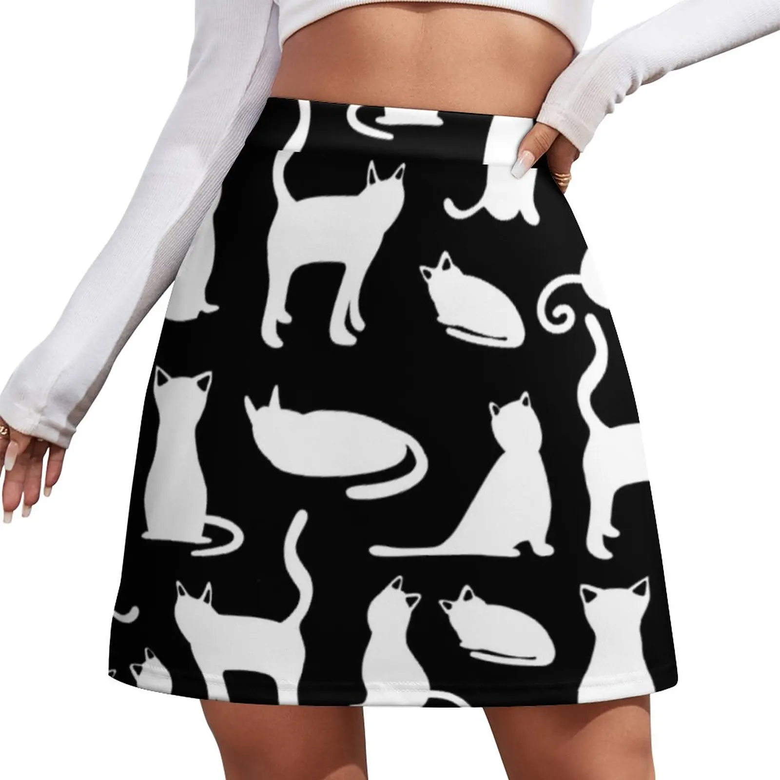 

Black White Cat Skirt Kitten Family Playful Cats Retro Mini Skirts Summer High Waist Custom Aesthetic Casual Skirt Big Size