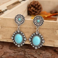 retro turquoise earrings european and american creative water drop shaped turquoise exaggerated earrings