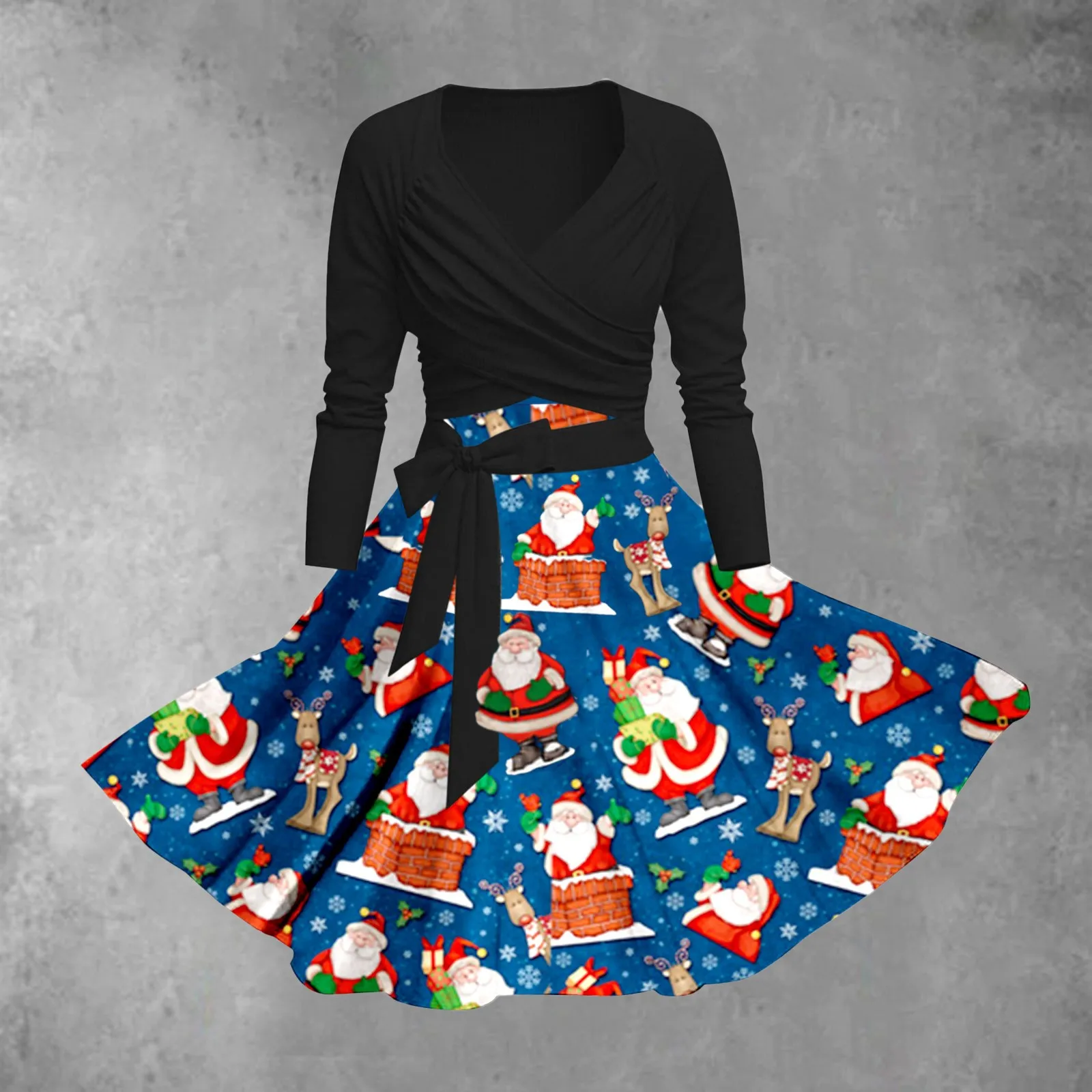 

Женское винтажное платье макси с длинным рукавом, черное платье с цветочным принтом, пышная юбка с драпировкой качели в стиле рокабилли 50-60-х годов, элегантный наряд для женщин на Рождество