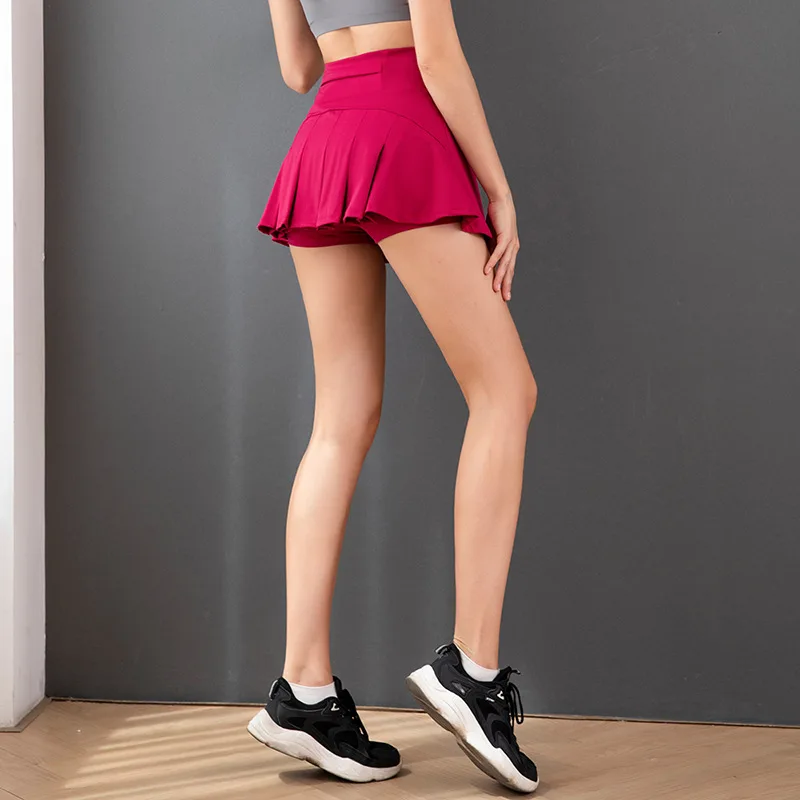 Women's 2 in 1 Double Layer Running Yoga Shorts Pleated Fitness Tennis Skirts Inner Shorts Elastic Sports Golf Skorts Pockets