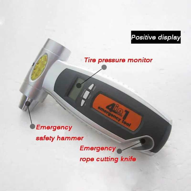 

Tire Pressure Gauge 4 In 1 Trailer Accessories With Safety Hammer LCD For Cars Motorcycles Bicycles Trucks Digital Tire Pressure