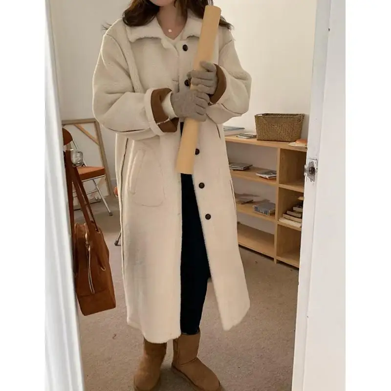 Double Face Wear Cashmere Wool Women Faux Fur Coat Winter Jacket Leather Motorcycle Jackets Female Vintage Suede Lambswool Coats