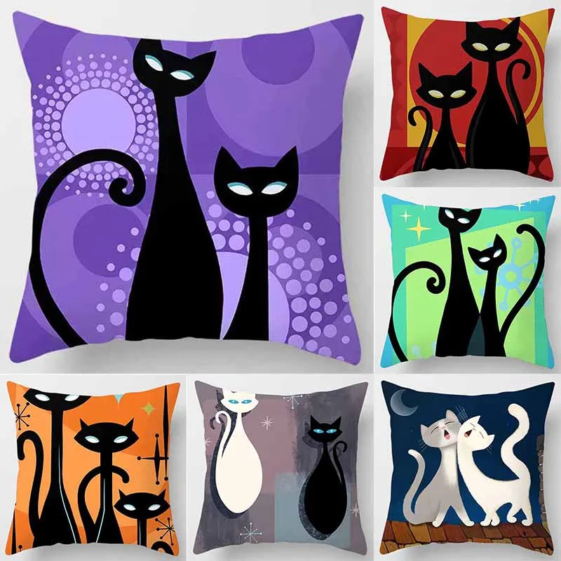 

Cartoon Cat Print Square Home Decor Pillowcase Personalized Car Comfort Sofa Cushion Cover Home Decor