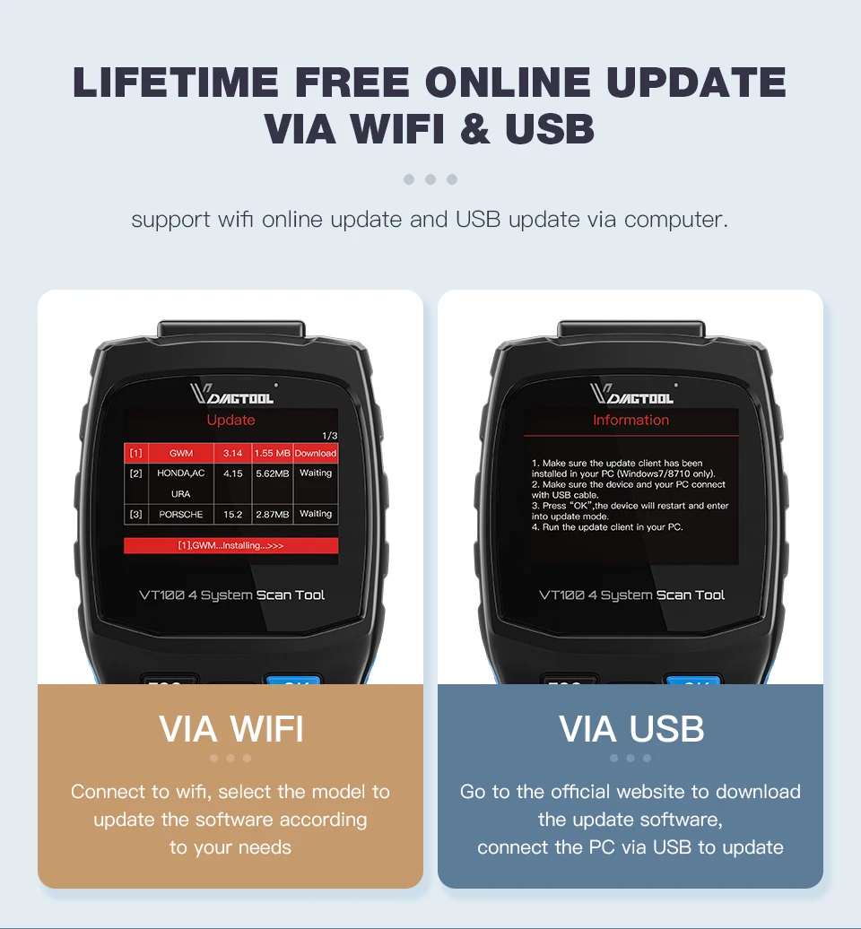 2022 Newest VDIAGTOOL VT100 Engine Analyzer OBD2 Diagnostic tools ABS SRS Transmission EOBD Code Reader Oil reset OBD 2 Scanner |