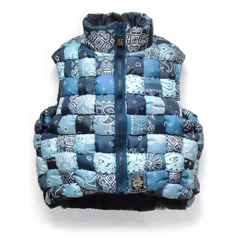 Firmranch Paisley Braided Tricolor Vest Jackets For Men/Women High Collar Zipper Down Cotton High Quality Waistcoat Streetwear