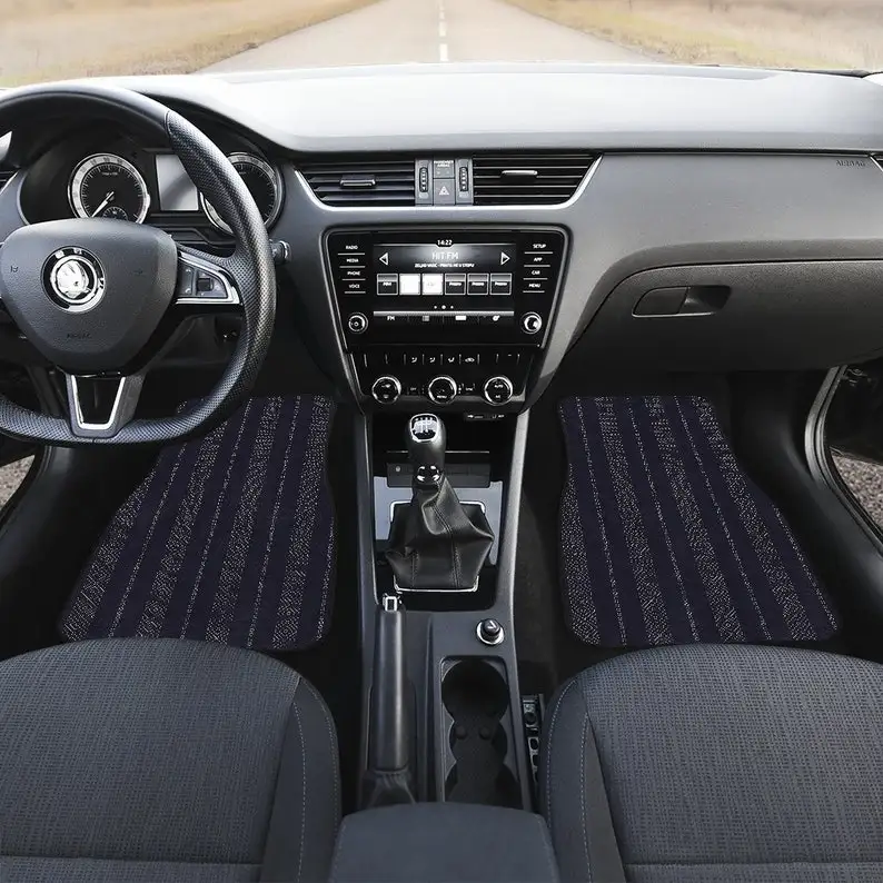 

Navy Stripes Pattern Car Floor Mats Set, Front and Back Floor Mats for Car, Car Accessories