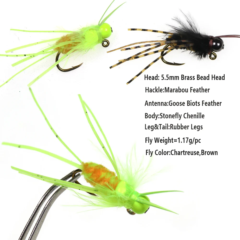 Фото ICERIO 4 шт. пояс Stonefly Bug Jig Fly латунная головка из бисера резиновые ножки синель Boday большая нимфа нахлыстовая приманка для ловли форели №2