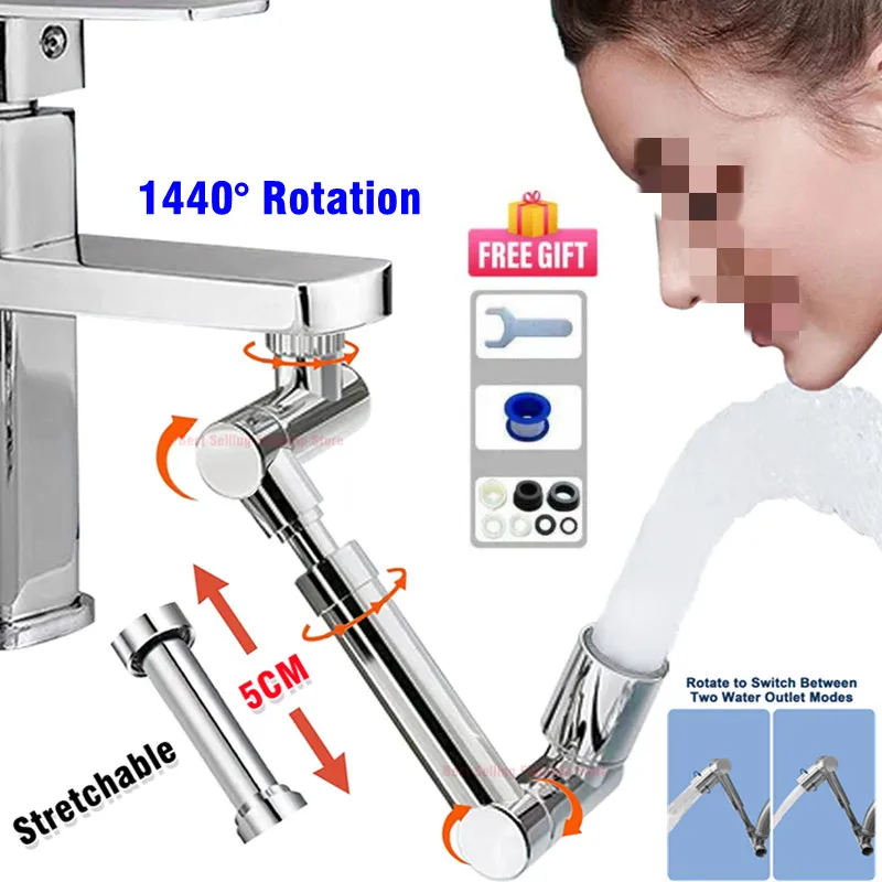 Retractable Universal 1440° Rotation Robotic Arm Faucet Aerator Tap Filter Sink Faucet Attachment Water Saving Bubbler Nozzle