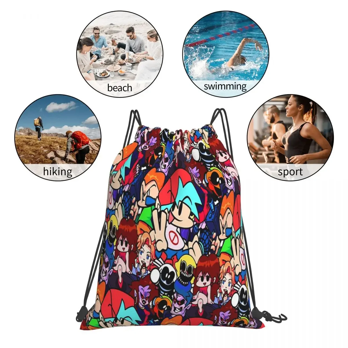 Рюкзаки с коллажем Friday Night Funkin портативные сумки на шнурке карманная спортивная