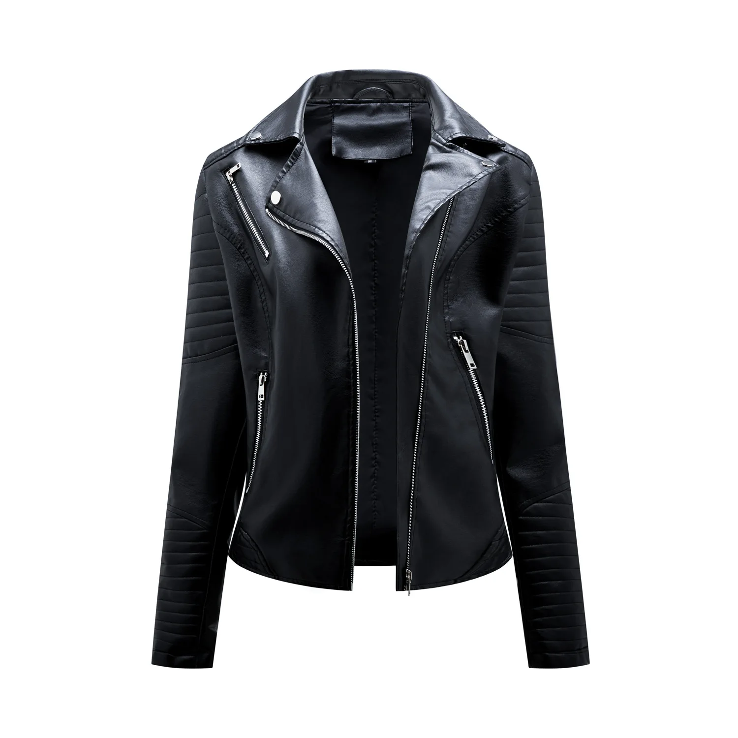 2022 Spring Autumn Short Leather Jacket Women Slim Lapel Motorcycle Jacket Oblique Zipper Coat enlarge