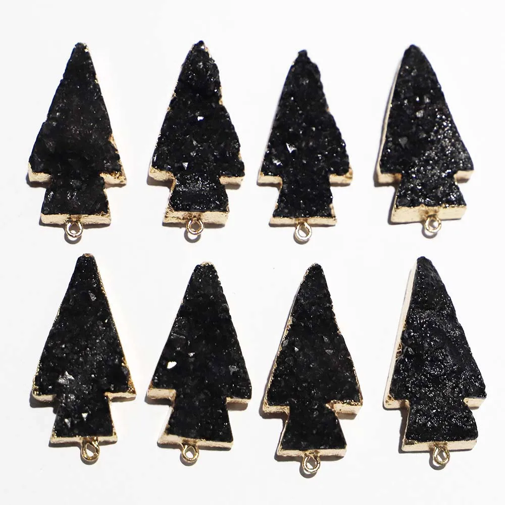 Free Shipping Natural Black Crystal Arrow Jade Necklace Pendant Single Hole Connector DIY Jewelry Accessories Wholesale 5Pcs/Lot