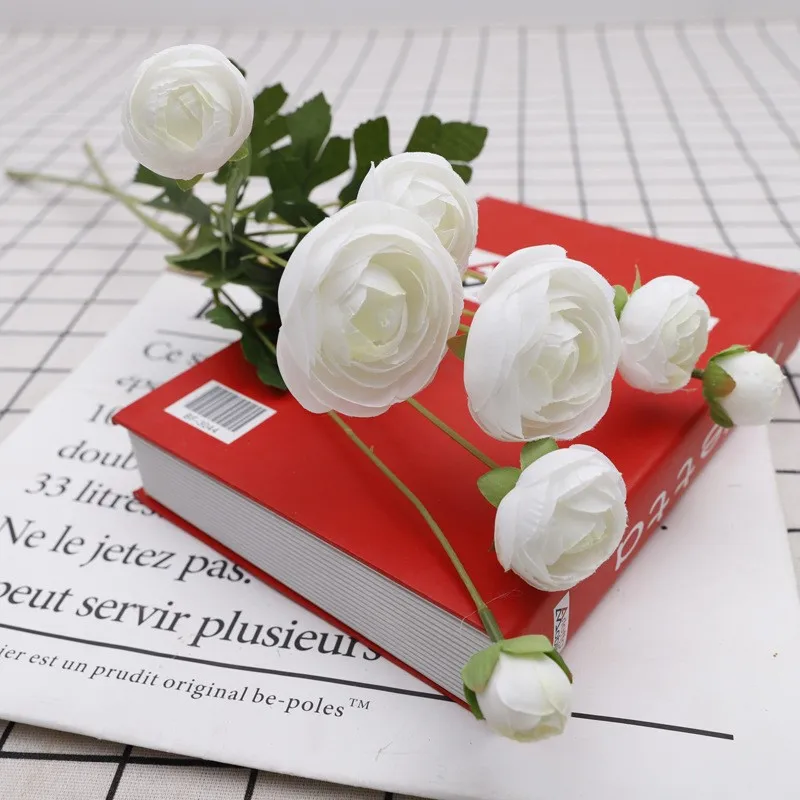 

New simulation 4 head small dew lotus decoration wedding fake flower bouquet camellia home decoration wholesale artificial flowe