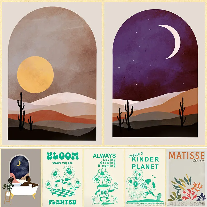 

Настенная картина 70s в стиле ретро с мотивирующей цитатой, милый Декор для дома планеты, солнца, луны, Матисса, растений, Подарочный постер на...
