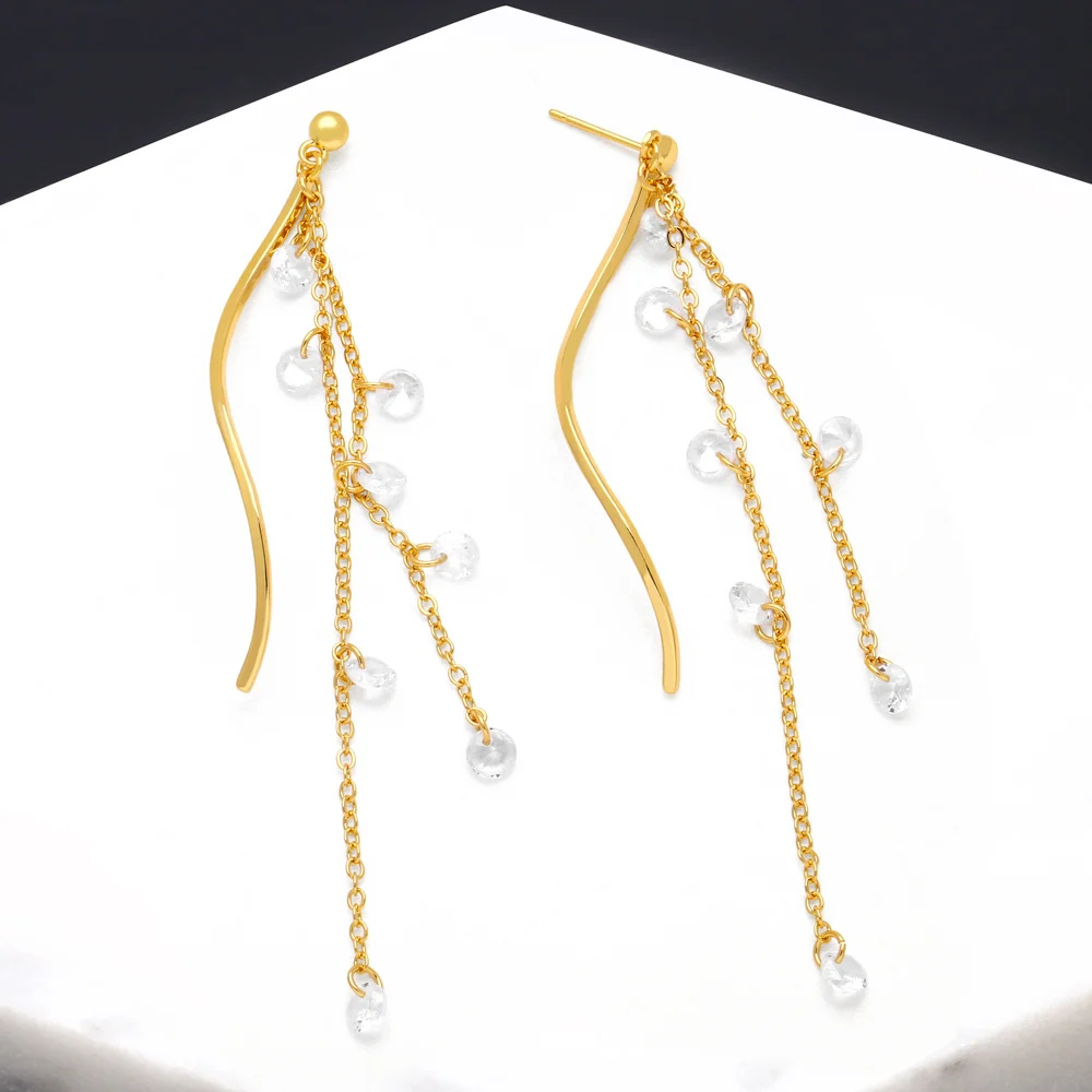 

Copper Gold Plated Tassel Earrings for Women CZ Rhinestone Huggie Earrings Fashion Crystal Jewelry Party Giftsersa257