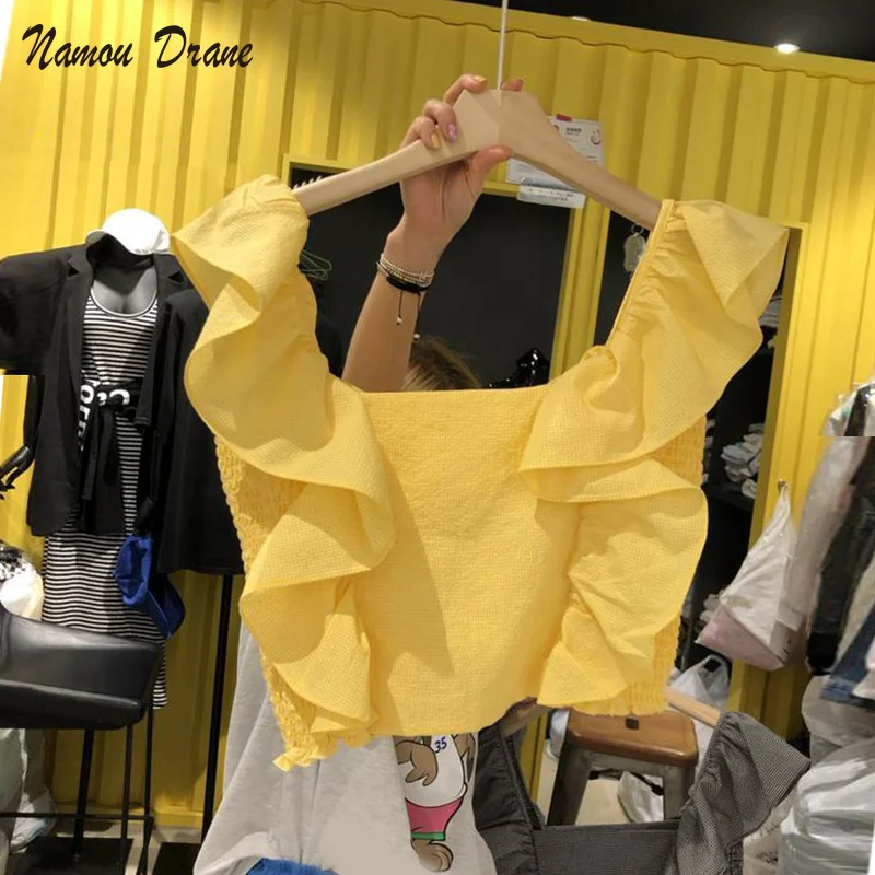 

Namou Drane 2022 Summer New Sweet Age-reducing Solid Color Square Neck Ruffled Slim Vest Casual Top tops for women