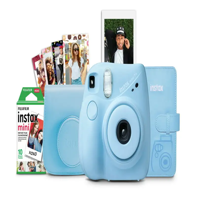 

INSTAX Mini 7+ Bundle (10-Pack film, Album, Camera Case, Stickers), Light Blue Kpop book Photocard accessories Nail stickers Pho