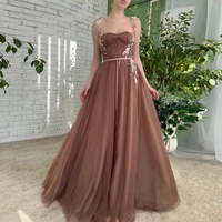new arrival 2022 prom dresses spaghetti straps 3d flowers pleat tulle a line party gown for graduation sweep train evening dress