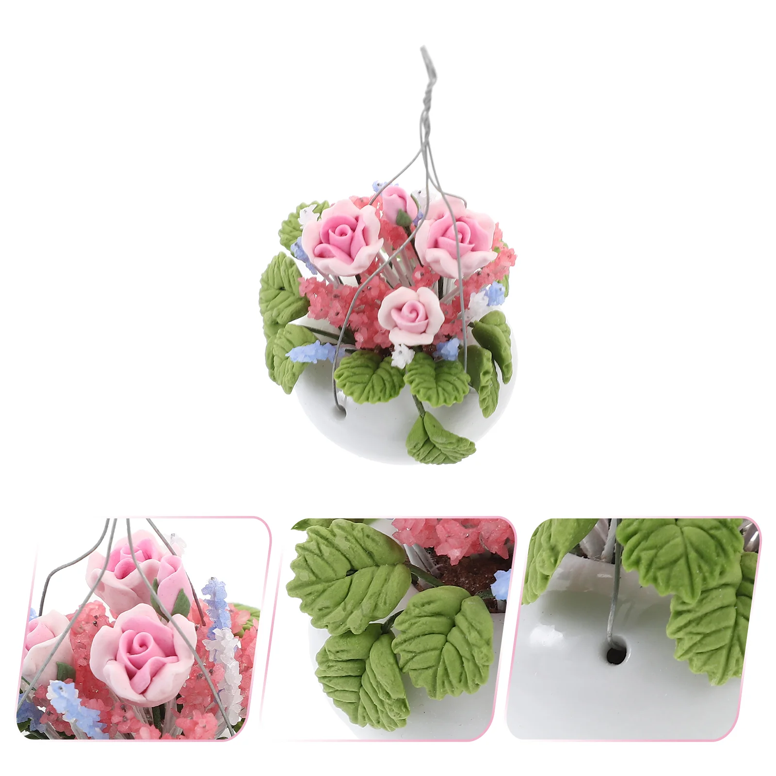 

1 шт. 1/12 мини-украшение для горшка для дома мини розовая роза подвесная корзина Цветочная композиция модель для домашнего декора (розовый + зеленый)