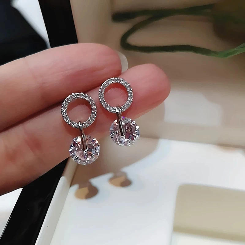 

Brilliant Cubic Zirconia Women Drop Earrings Silver Color Simple Stylish Female Delicate Earring Jewelry