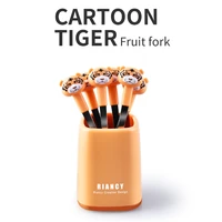 6 pcsset lovely cartoon tiger animal food fruit forks snack dessert forks food picks for kids accessories kitchen utensils